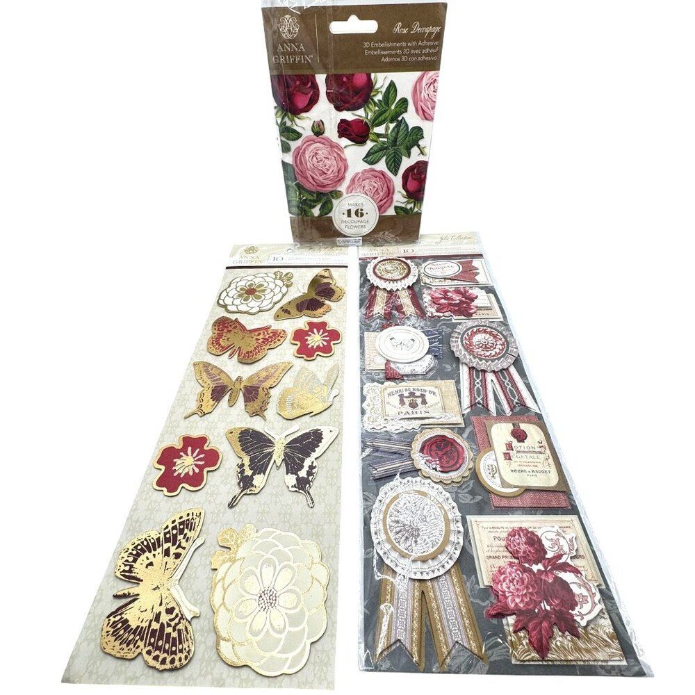 Anna Griffin 3D Sticker Jolie Honoka Rose Decoupage Embellishment Lot